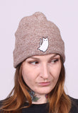 Oatmeal Ghost Cat embroidered beanie