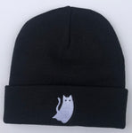 Black Ghost Cat embroidered beanie