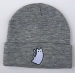 Light grey Ghost Cat embroidered beanie