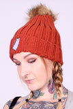 Rust Ghost Cat embroidered bobble hat