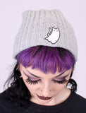 Light grey Ghost Cat embroidered beanie