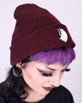 Burgundy Ghost Cat embroidered beanie