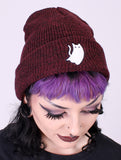 Burgundy Ghost Cat embroidered beanie