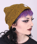 Mustard Ghost Cat embroidered beanie
