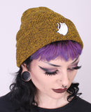 Mustard Ghost Cat embroidered beanie