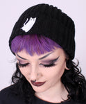 Black Ghost Cat embroidered beanie