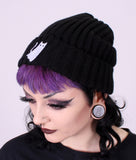 Black Ghost Cat embroidered beanie